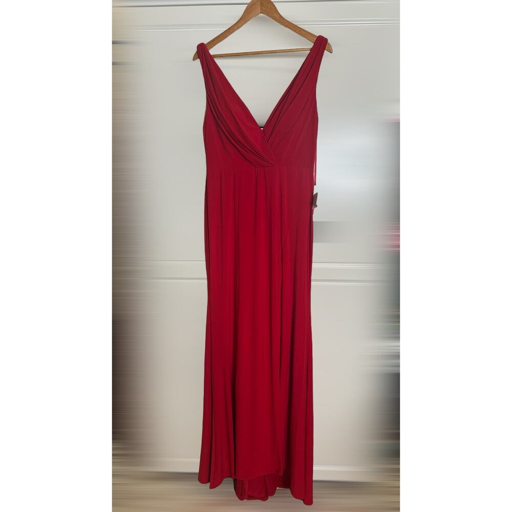 Mac Duggal Red Sleeveless V-Neck Gown